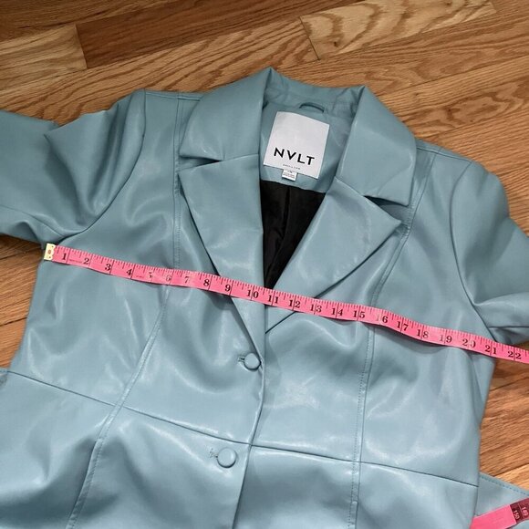 NVLT Vegan Trench Coat Womens L Blue Faux Leather Lined Contemporary - Picture 7 of 12